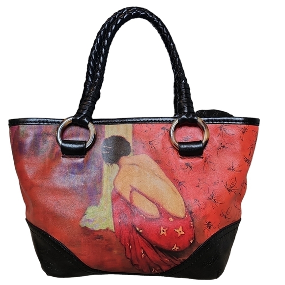 Painting Leather Red and Black Hand Bag from Jeon - Picture 2 of 11